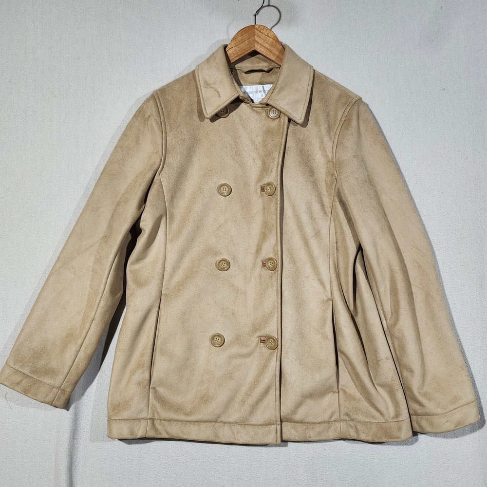 Jones New York Womens Tan Faux Suede Fleece Lined Peacoat Jacket Small JB2772